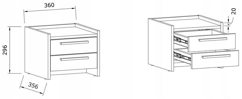 Altivo 2Sn White Bedside Table, 2 Low Drawers, Small Chest Of Drawers