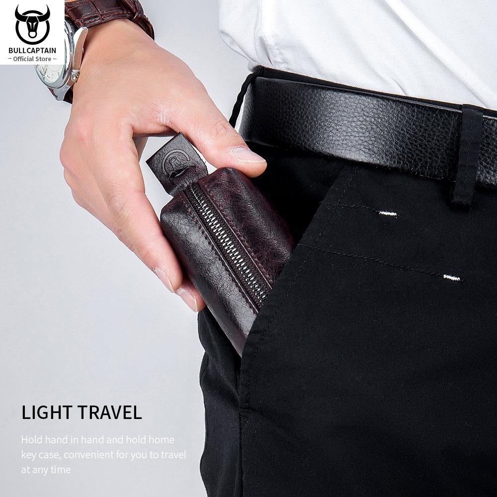 BULLCAPTAIN 100% Genuine Leather Key Case Men Car Key Holder Zipper Keys Case Top Quality Male Man Housekeeper Keys Organizer