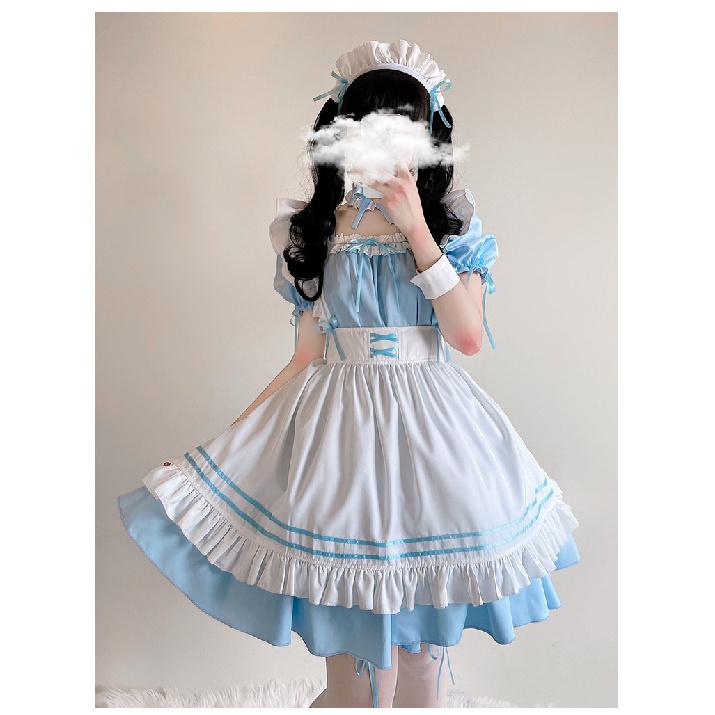 Jingyue Fang Maid Outfit Cosplay Costume Burgundy Polyester 7-Piece Set