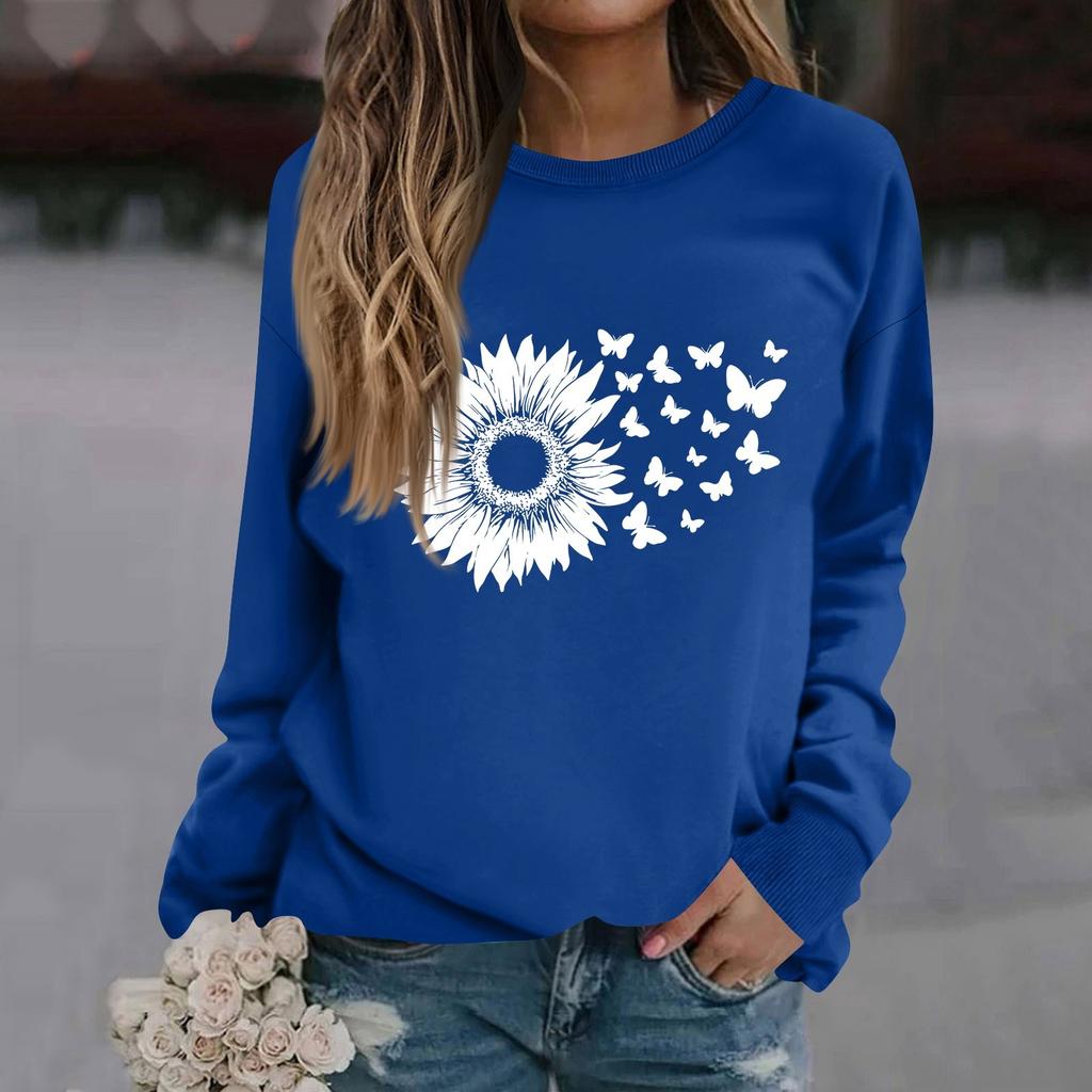 Женская модная повседневная толстовка с длинным рукавом и круглым вырезом с принтом