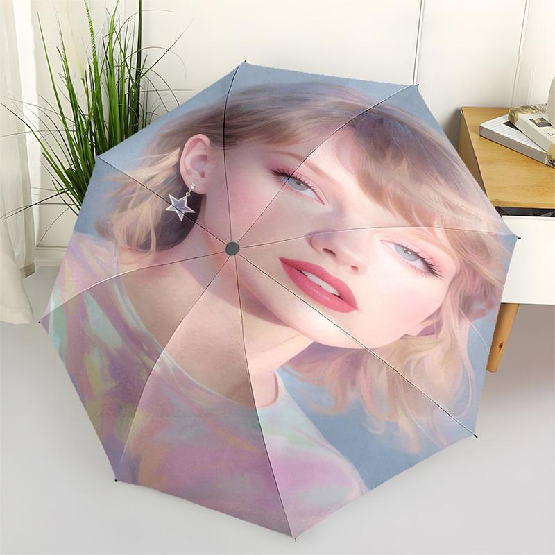 Star Earrings, Holographic Shirt Themed Automatic Opening and Closing Umbrella, Compact Travel Umbrella, Lightweight and Portable, Suitable