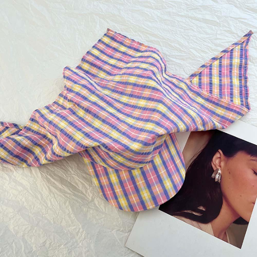 Plaid Scarf Peaked Cap Korean Style Strappy Bandana Cap Driving Triangle Headscarf Hat Outdoor