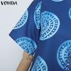 VONDA Свободные женские комбинезоны с круглым вырезом и коротким рукавом, с принтом, повседневные длинные комбинезоны