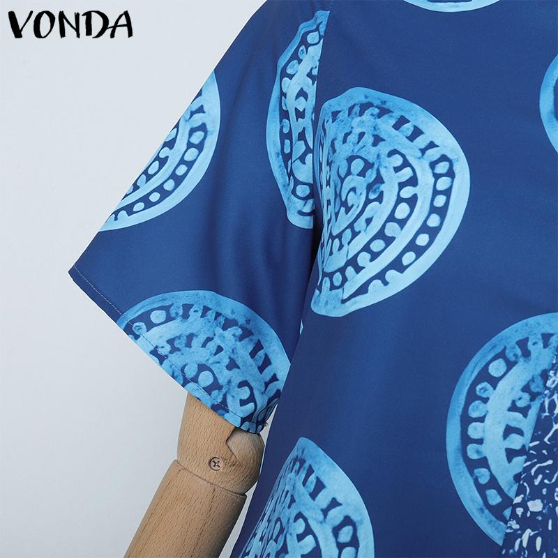 VONDA Свободные женские комбинезоны с круглым вырезом и коротким рукавом, с принтом, повседневные длинные комбинезоны