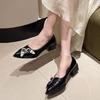 Fashion 2025 New Women's Ladies Elegant Patent Leather Pointed Toe Block Heel Bow Metal Buckle Casual Commute Date Shoes