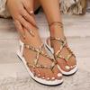 Printed Woven Sandals Flat Cross with Large Size Beach Sandals