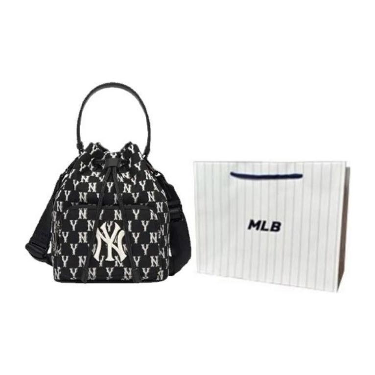MLB Серия Monogram Винтажный Цветочный Принт Логотип Буквой NY Yankees Полиэстер Сумка-Ведро Унисекс Черный 3ABMS012N-50BKS