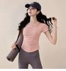 Niche hollow design yoga top women's folds close waist and look thin with chest pad running training quick-drying short-sleeved women's summer