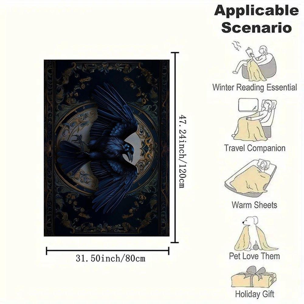 Elegant Raven Wall Art Print - Gothic Home DecorBlanket Flannel Throw Blanket for Sofa, Bed, Travel, Camping, Office, Couch, Chair, And Bed