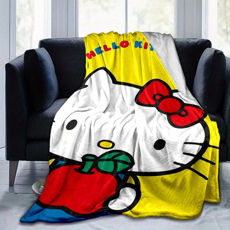 1pc. Hello Kitty Red Apple Yellow Background Blanket - Perfect for Home, Office, Outdoor Use, Gift Idea, Suitable for Al