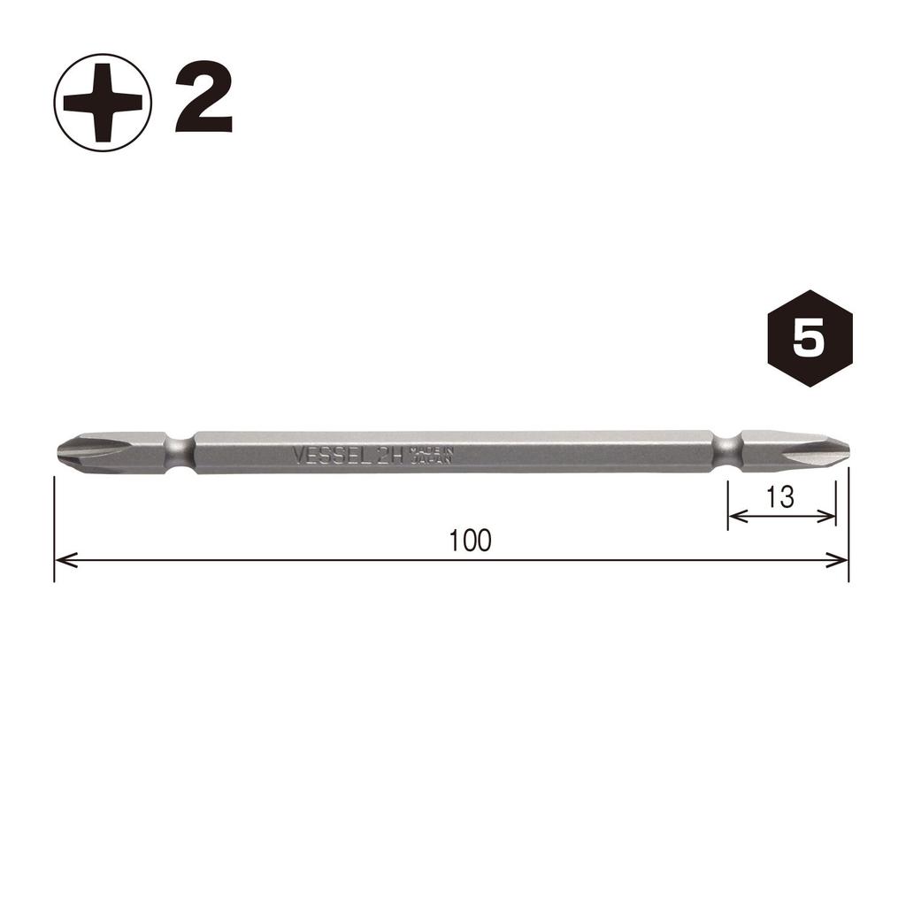 VESSEL Bit Air for Electric Screwdrivers X 100mm Set of 10 H B36 ZP Double-ended +2 Hardness (High Hardness)