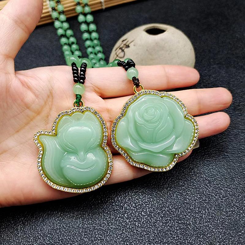 Fish Rose Necklace Imitation Jade Ruyi Pixiu Pendant Women's Guanyin Buddha Pendant