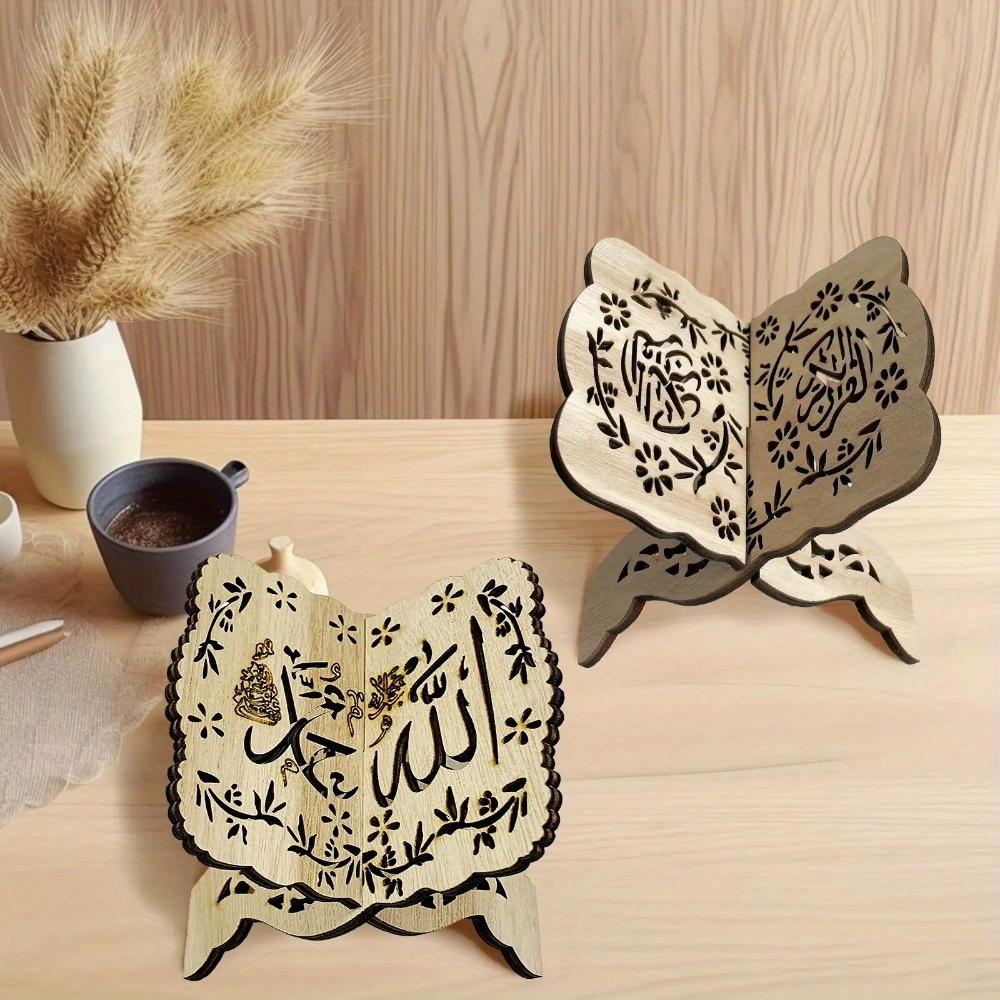 Wooden Book Shelf Holder Holy Prayer Book Stand Wooden Plaque Islamic Eid Ramadan Mubarak Home Decoration New Wood Centerpieces Small Bookshelves