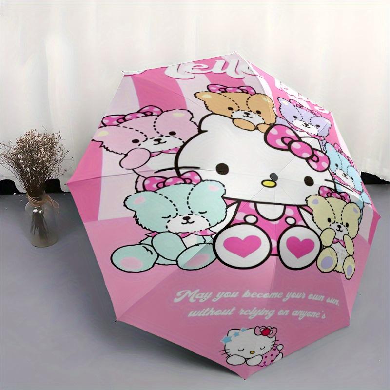 Colorful Bears and Hello Kitty Automatic Opening and Closing Cartoon Umbrella - Lightweight 3-Fold Design, Suitable for Fans, Travel, Daily Use - Offi