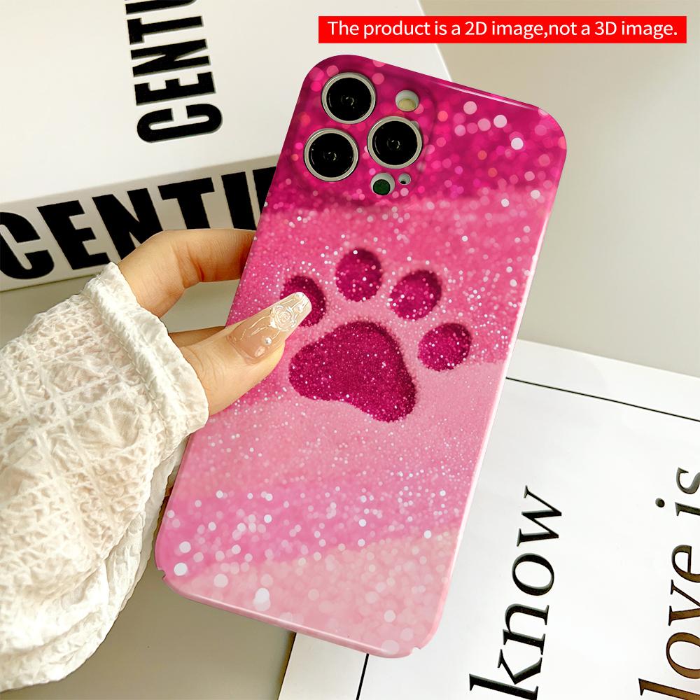 2DFlat Pink Glitter Paw Print Phone Case All inclusive film hard phone case, compatible with iPhone 18 Pro Max 17 16 15 14 13 12 11