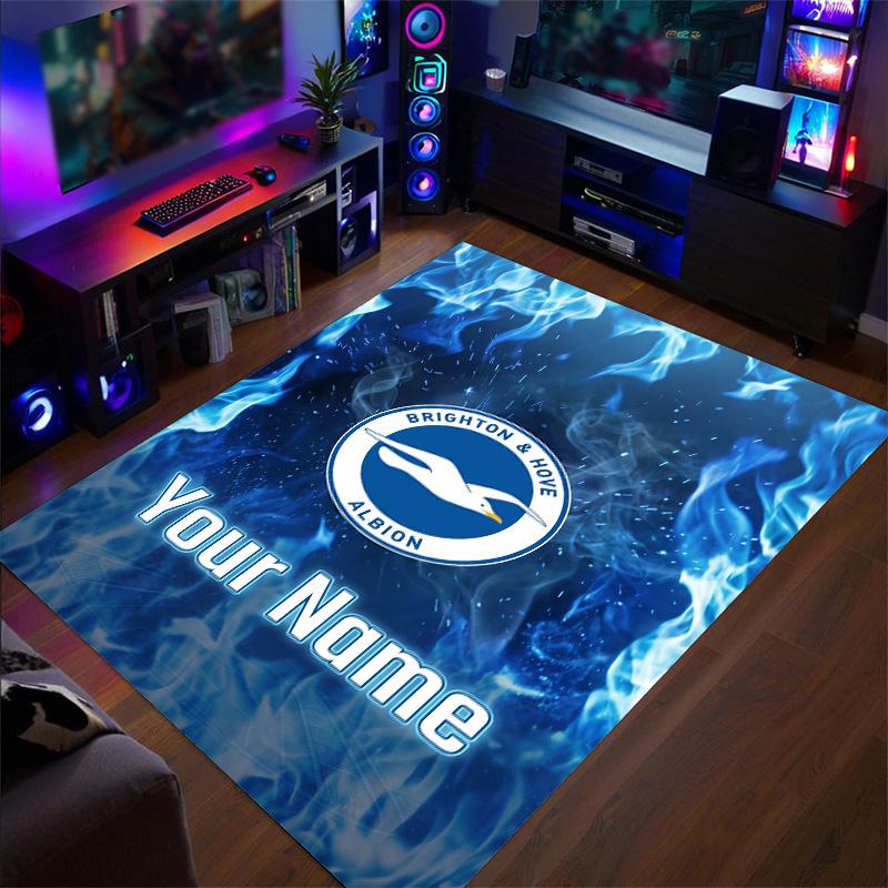 Crystal Velvet Rug Brighton & Hove Albion Football Print Custom Name Text Floor Mat Home Decor