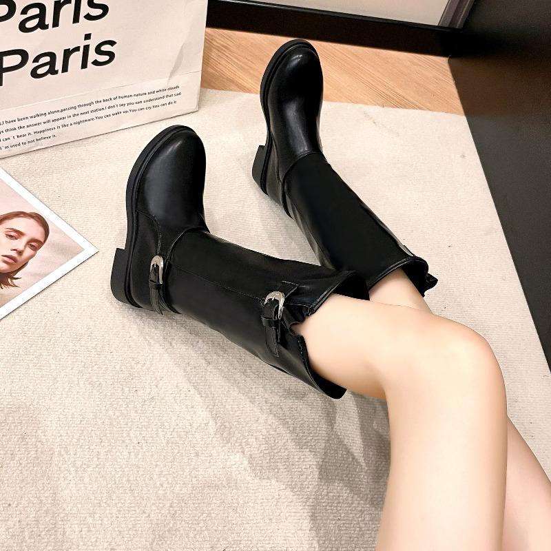 Мода 2024 Высокое качество Новые модные женские сапоги до колена Осень Зима Новые однотонные женские туфли для отдыха на открытом воздухе Botines De Mujer