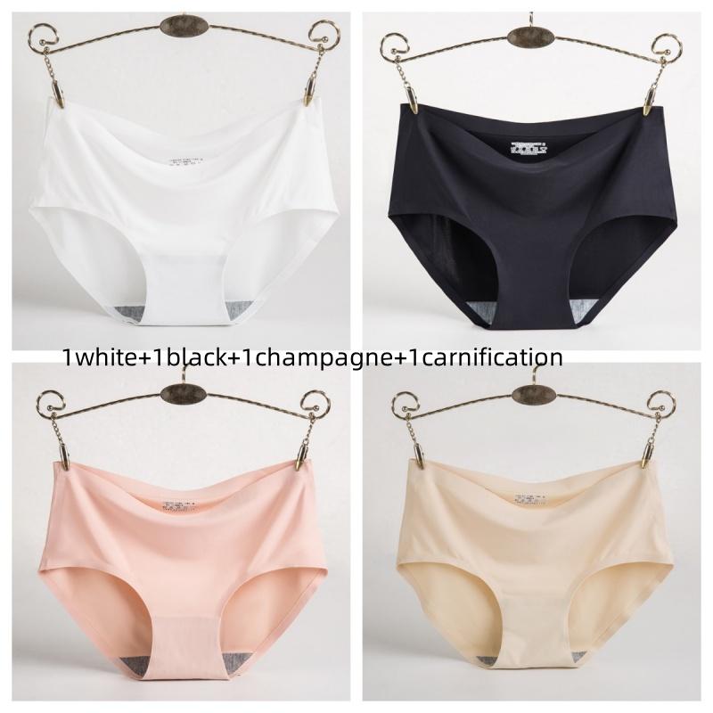 4Pcs Women Ice Silk Panties Elasticity Seamless Underwear Lingerie Solid Triangle Briefs Lingerie