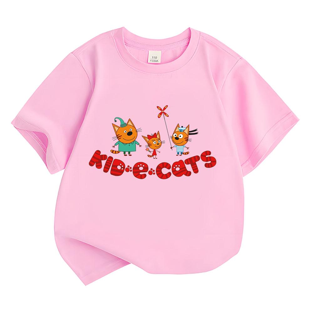Мультяшные футболки Kid-E-Cats 100% Хлопок Забавная футболка с семьей кошек Русские Три Кота Топы Детские с коротким рукавом Дышащие футболки летние Топы