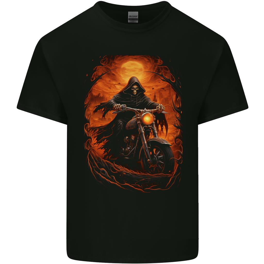 Skull Biker Motorcycle Motorbike Grim Reaper 3 Unisexs Light Cotton TShirt
