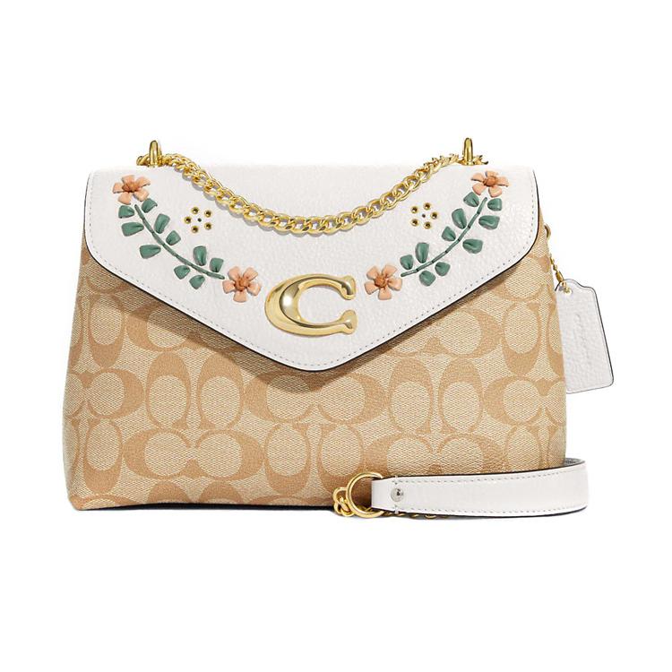 New COACH Tammie Canvas With Leather And Precise Pebbled Leather Shoulder Bag Crossbody Bag Large Size Women's Khaki White CA016-IMOTV