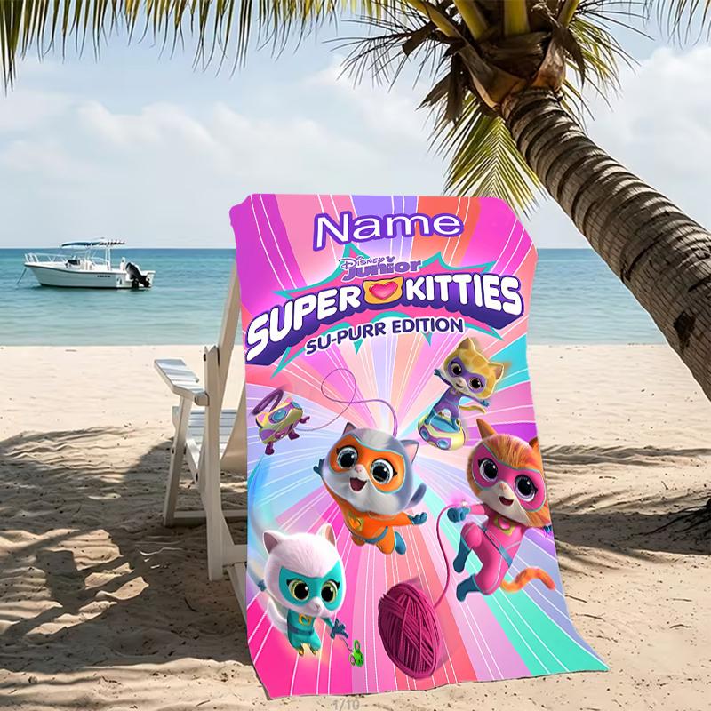 Customizable personalized beach towels SuperKitties themed designs.Suitable for the beach, yoga, sports;ideal as beach accessories