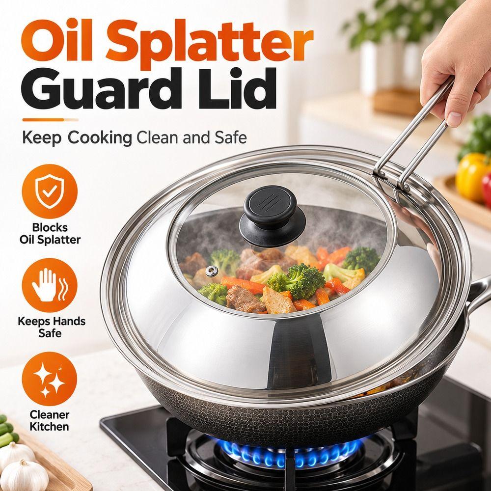 Heat Resistant Oil Splatter Guard Visible Frying Pan Splatter Cover Pot Lid  Kitchen Splash Guard