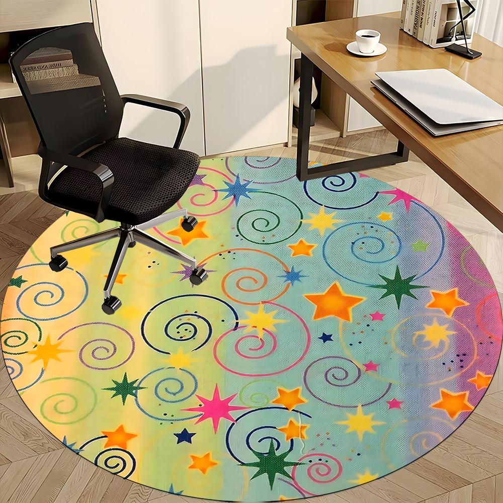 1pc Stars Swirls Office Round Area Rug, Indoor Mat Suitable ForOffice, Under Office Chairs Bedroom Living Room Home Decor T200