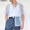 Men Summer Short Sleeve Mesh Sheer Glitter Print Beach Through T-shirts