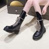 Роскошные женские ботинки на толстой подошве в британском стиле, весна-осень 2024 года, новые модные ботинки, тонкие и высокие, короткие мотоциклетные ботинки средней высоты