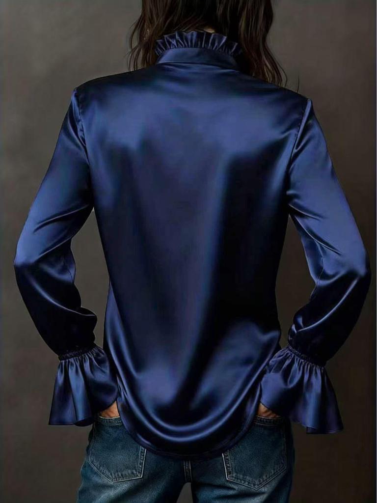 Элегантная женская рубашка с длинным рукавом из шелкового сатина