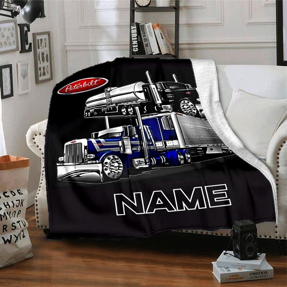 Peterbilt Trucks And Trailers Design Artwork Multipurpose Customizable Blanket Personalized Text Warmthful Decor Throw For Sofa Couch Office Bed
