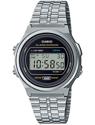 Casio Casio Стандартные винтажные часы унисекс классические кварцевые цифровые металлические серебристо-черные A171WE-1A [Товар]