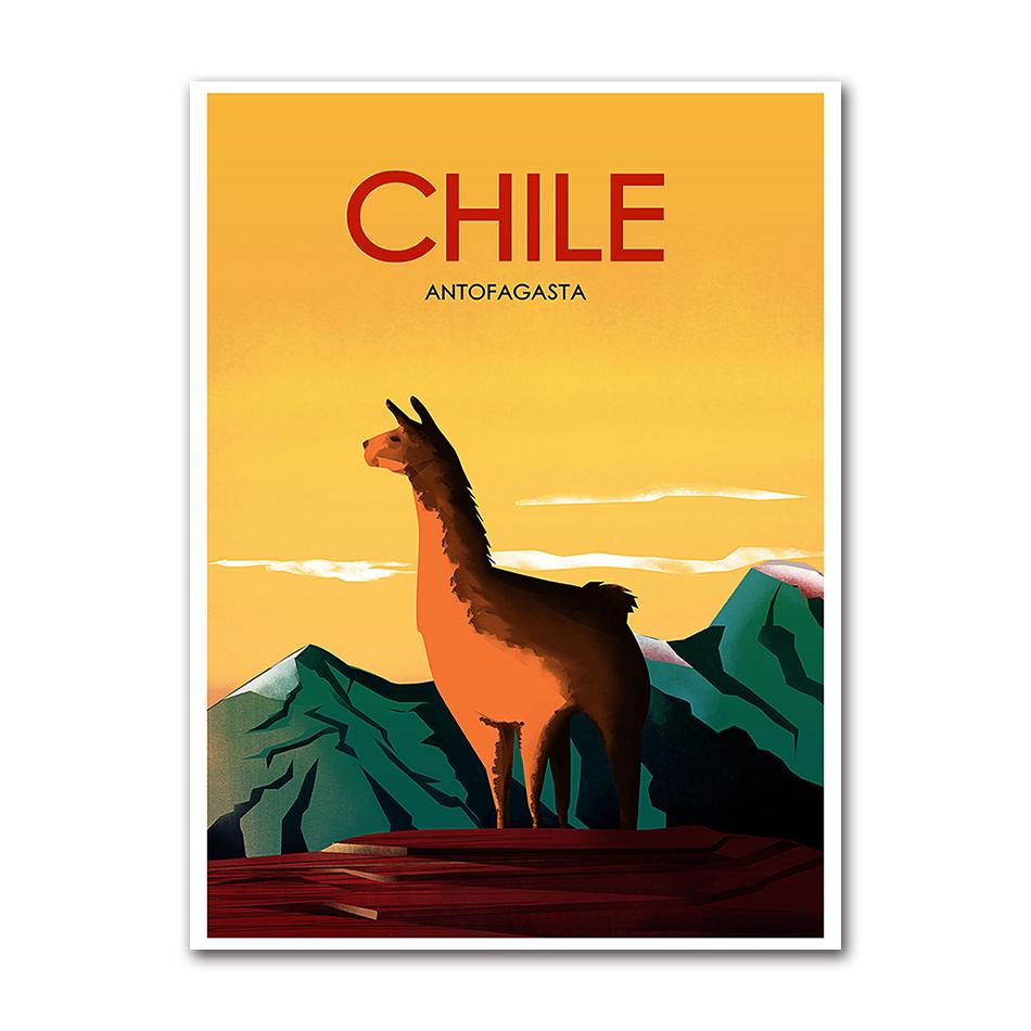 Pop Art Canvas Paintings Vintage Wall Kraft Posters Coated Stickers Home Decorative Gift Travel to Chile San Diego Alpaca