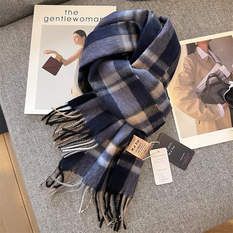 100% Wool Australian Pure Wool Plaid Scarf Winter Versatile Warm Couple Scarf