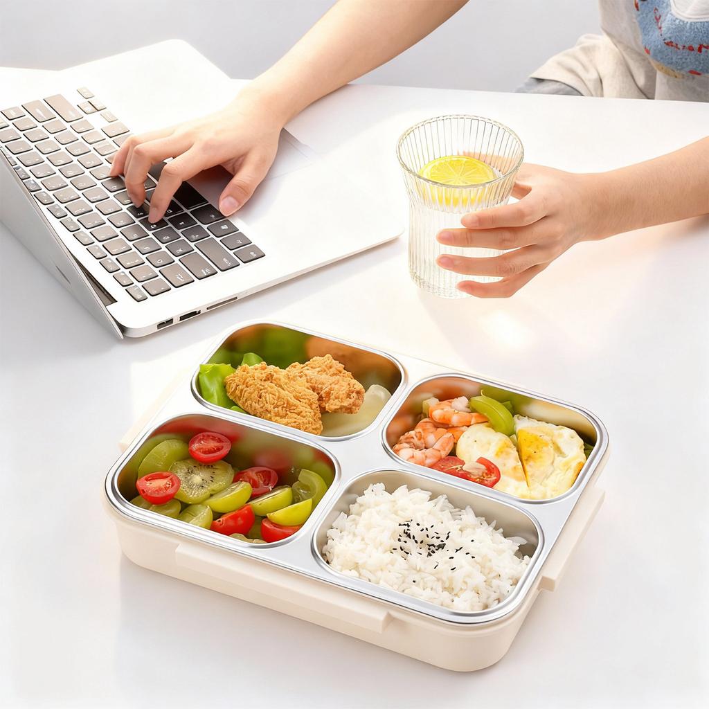 304 Stainless Steel Bento Lunch Box With 2/3/4 Compartments Microwave Safe Portable Leak-proof Food Container For Kids Students