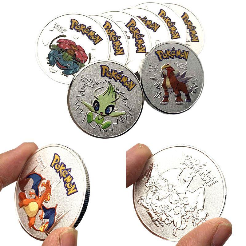Красивая и изысканная коллекция монет Покемонов с Пикачу, Гаярадосом, Энтеем, Мьюту и Селеби