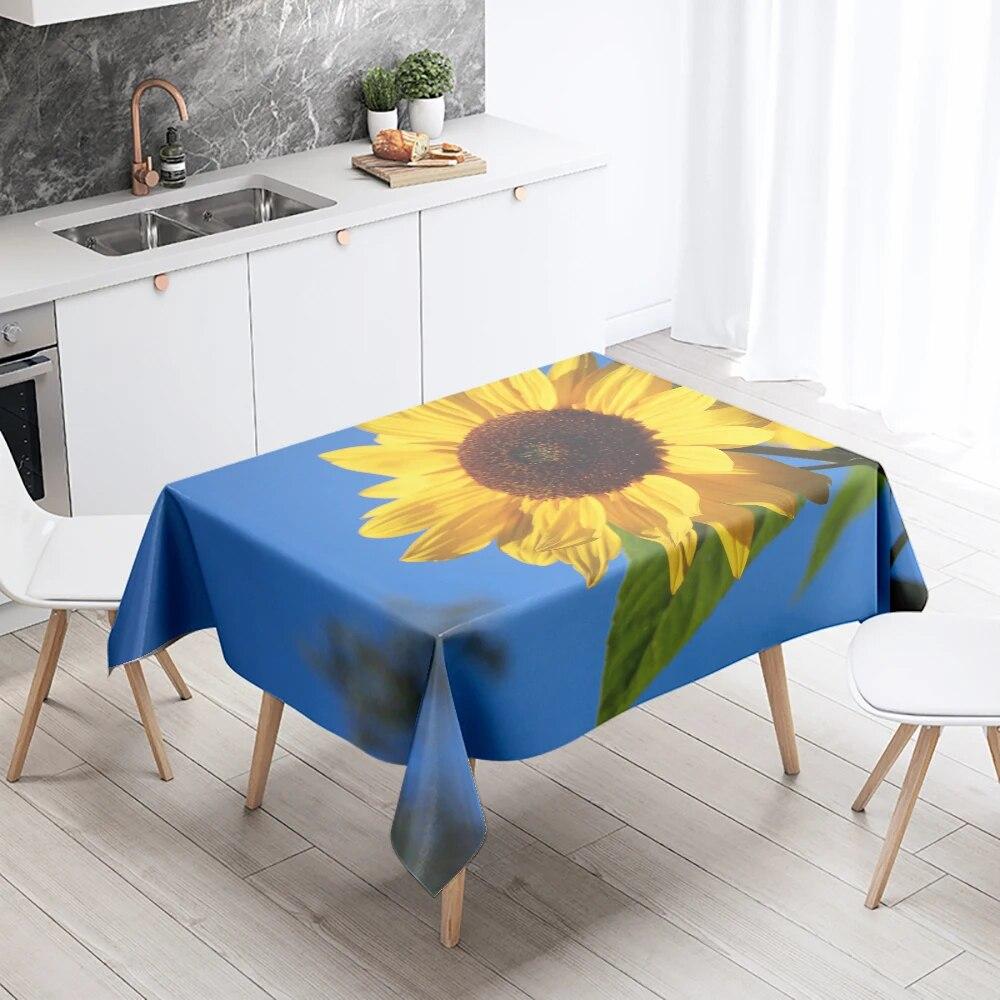 Sunflower Tablecloth Floral  Stain Resistant Waterproof Rectangular Kitchen Dining Table Home Decor