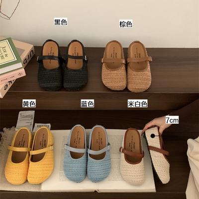 Французские плетеные полые дышащие сумки, тапочки-половинки для женщин для улицы, летние, маленькие, с внутренней высотой 7 см, туфли Мэри Джейн