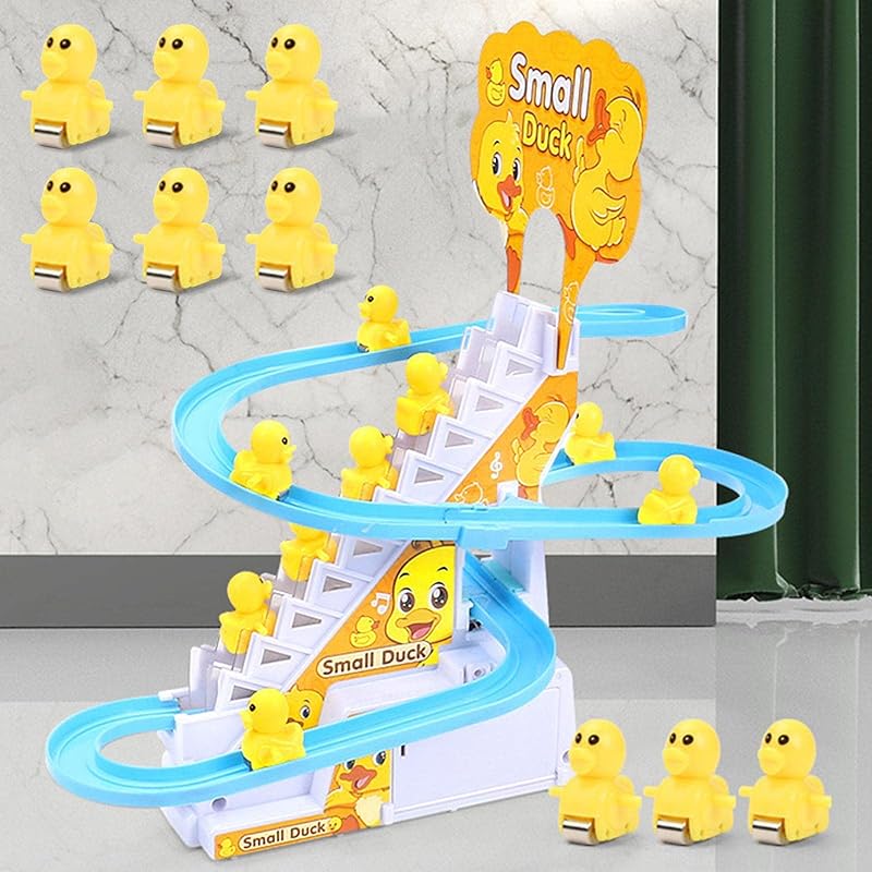 LOL-FUN Duck Slider, Electric Duck Stairs Toy, Play House Toy for Kids, Climbing Stairs, Powered, Sound & Light, Fun Educational Toy, Parent-Child