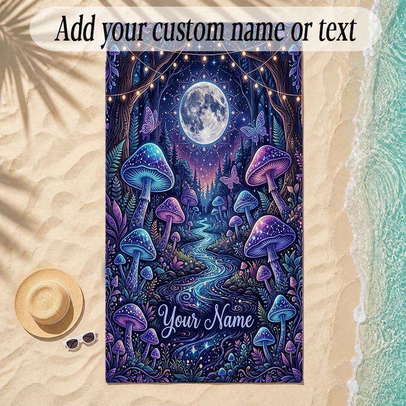 Forest Theme Soft Beach Towel Personalized Custom Name Text Towel Portable for Beach Pool Travel