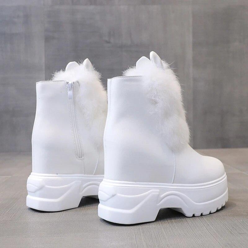 Новые массивные ботинки, женские непромокаемые ботинки на кроличьем меху, теплые кроссовки на высокой платформе, зимние кожаные зимние ботинки, ботильоны на толстой подошве