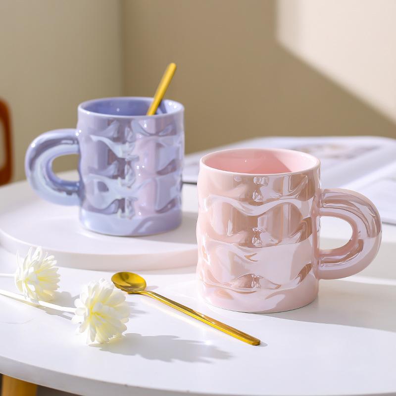 High Value Light Luxury Mug Home Office Cup Best Friend Souvenir Ceramic Pearlescent Cup Student Water Cup