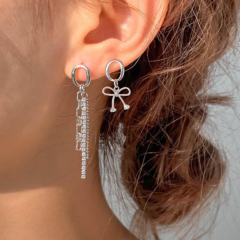 Серьги-цепочки с бантом, с бриллиантами, персонализированные, модные, с бахромой, серьги-пусеты, ранняя весна и Новый год