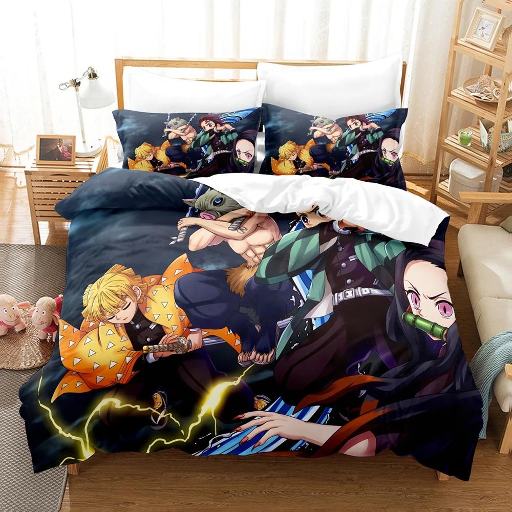 Модные 3D-печатные комплекты постельного белья с рисунком из аниме «Убийца демонов», пододеяльник с наволочкой, двуспальная кровать, двуспальная кровать, постельное белье для дома, текстиль для дома