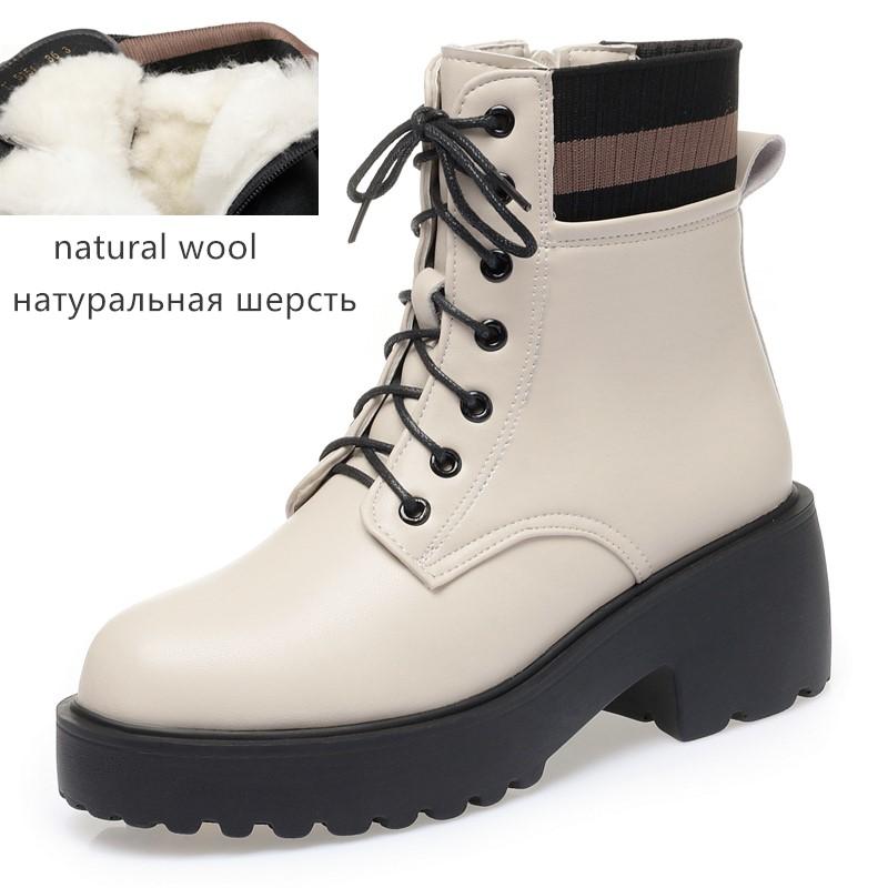 Модные зимние женские ботинки AIYUQI большого размера, модные шерстяные теплые ботильоны из натуральной кожи, женские носки-ботинки, нескользящая обувь, короткие женские ботинки