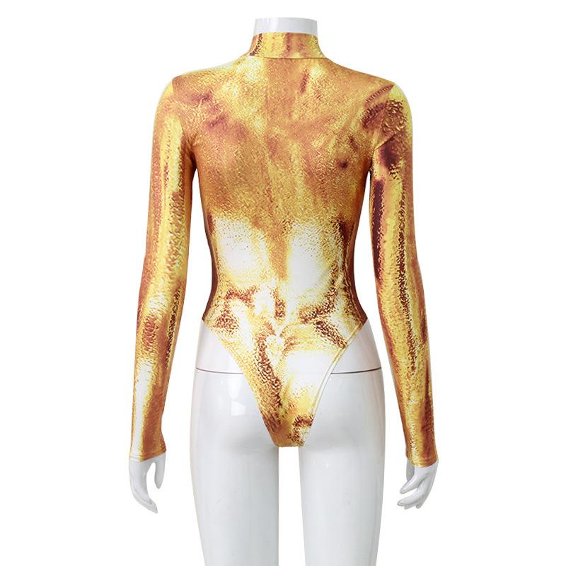 Женский модный принт с черепаховым вырезом, топы с длинными рукавами, боди, комбинезон