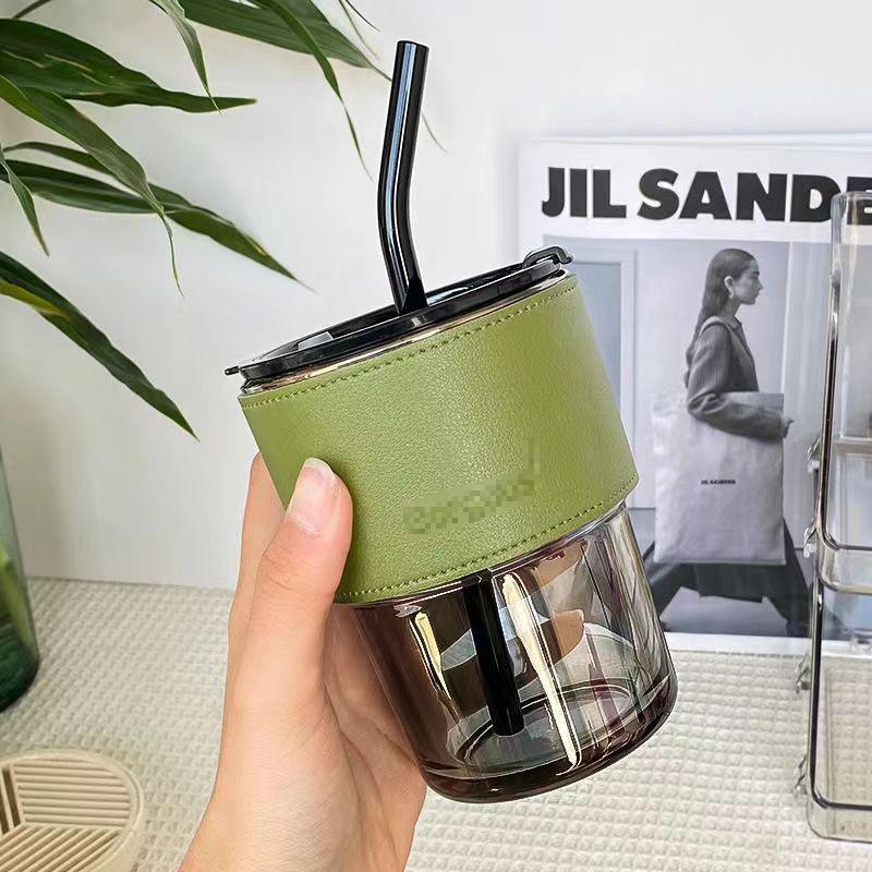 Цветная лазерная бамбуковая чашка, офисная стеклянная чашка для воды, бытовая простая чашка для напитков и кофе с крышкой, прозрачная чашка с соломинкой