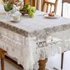 White Lace Floral Round Tablecloth - Christmas Holiday Kitchen & Dining Decor, Durable Polyester Fabric with Intricate Floral Pattern