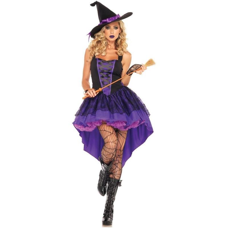 Purple Witch Costume Halloween Party Dress Womens Role Play Outfit
